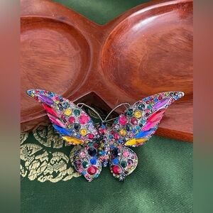 Large Colorful Rhinestone Butterfly Brooch Pin